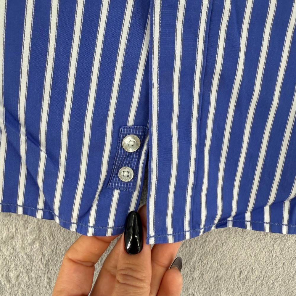 Lacoste Regular Fit Striped Button Down Shirt Mens XL 45 White Cotton Blue - Picture 6 of 16